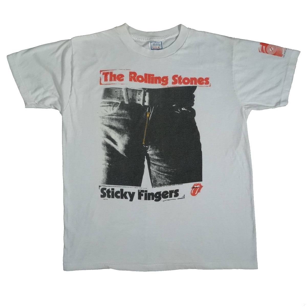 rolling stones sticky fingers 1989 steel wheels concert t shirt front of shirt