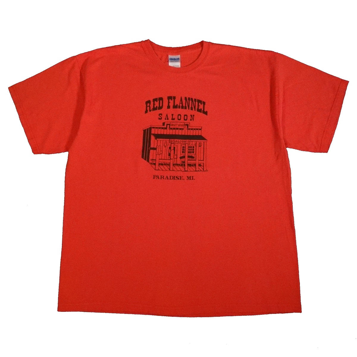 red flannel saloon t shirt paradise michigan front